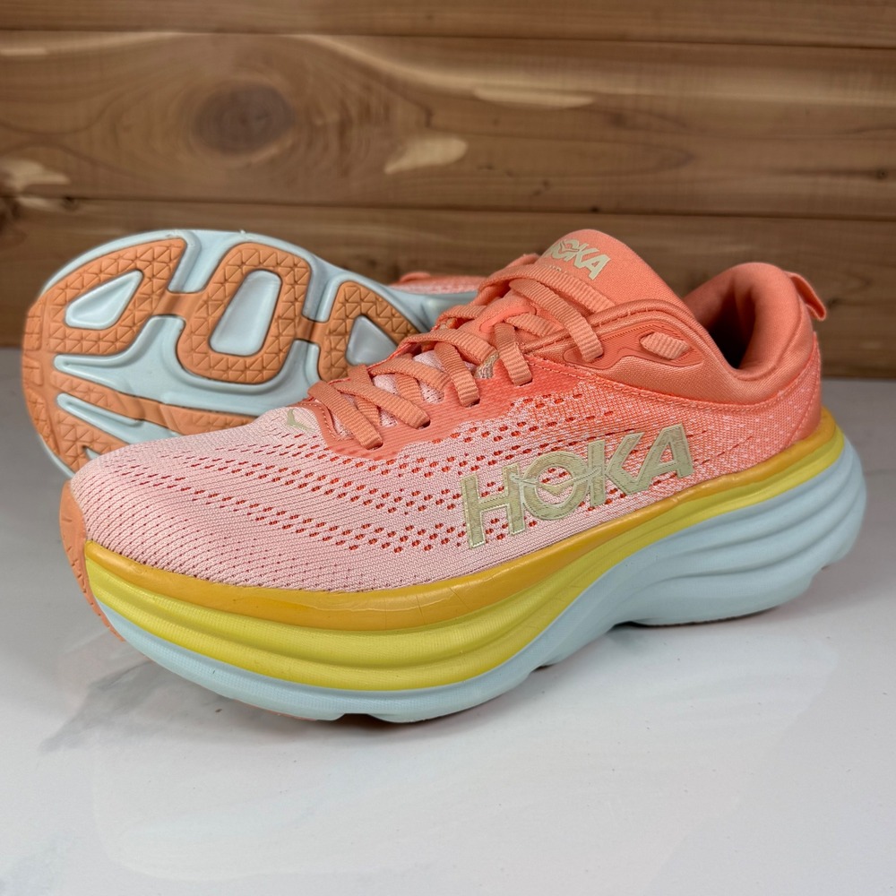 Hoka One One Bondi 8 Hell coral/Peach parfait Running Shoes 1127952 Womens 7.5B